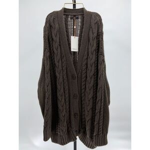 Quince 100% Organic Cotton Oversized Cable Cardigan Brown M